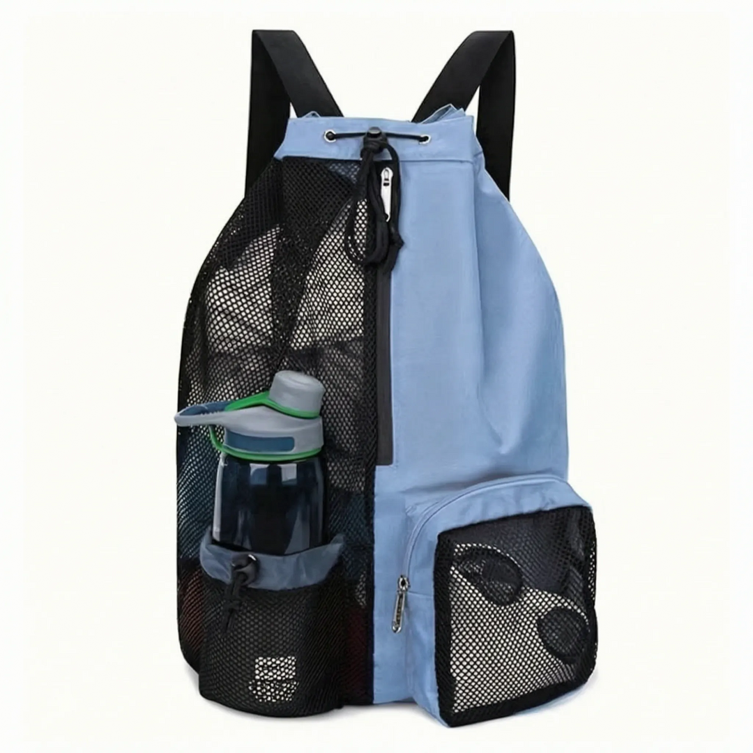 Durable black ventilated drawstring sports backpack, designed for gym gear, activewear & daily travel.