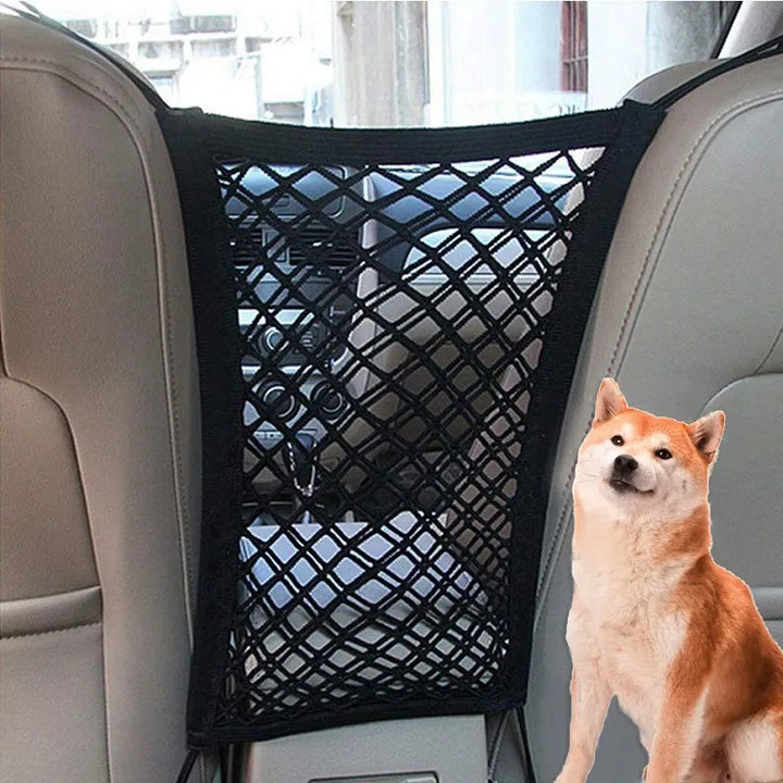 Black universal fit car interior storage mesh bag organizer, ideal for vehicle cargo management
