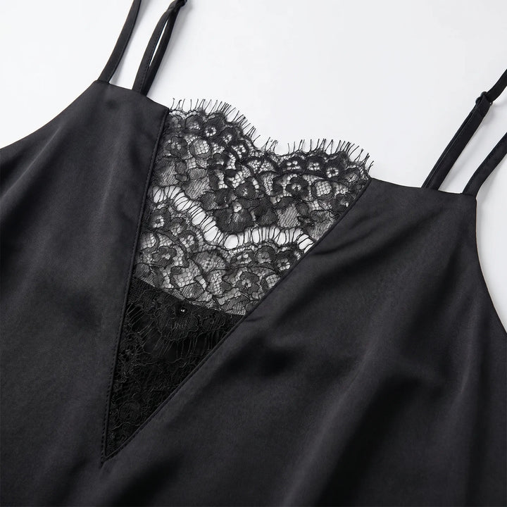 Stylish black lace-trim slip dress for women, a versatile mini dress ideal for party wear & evening events.
