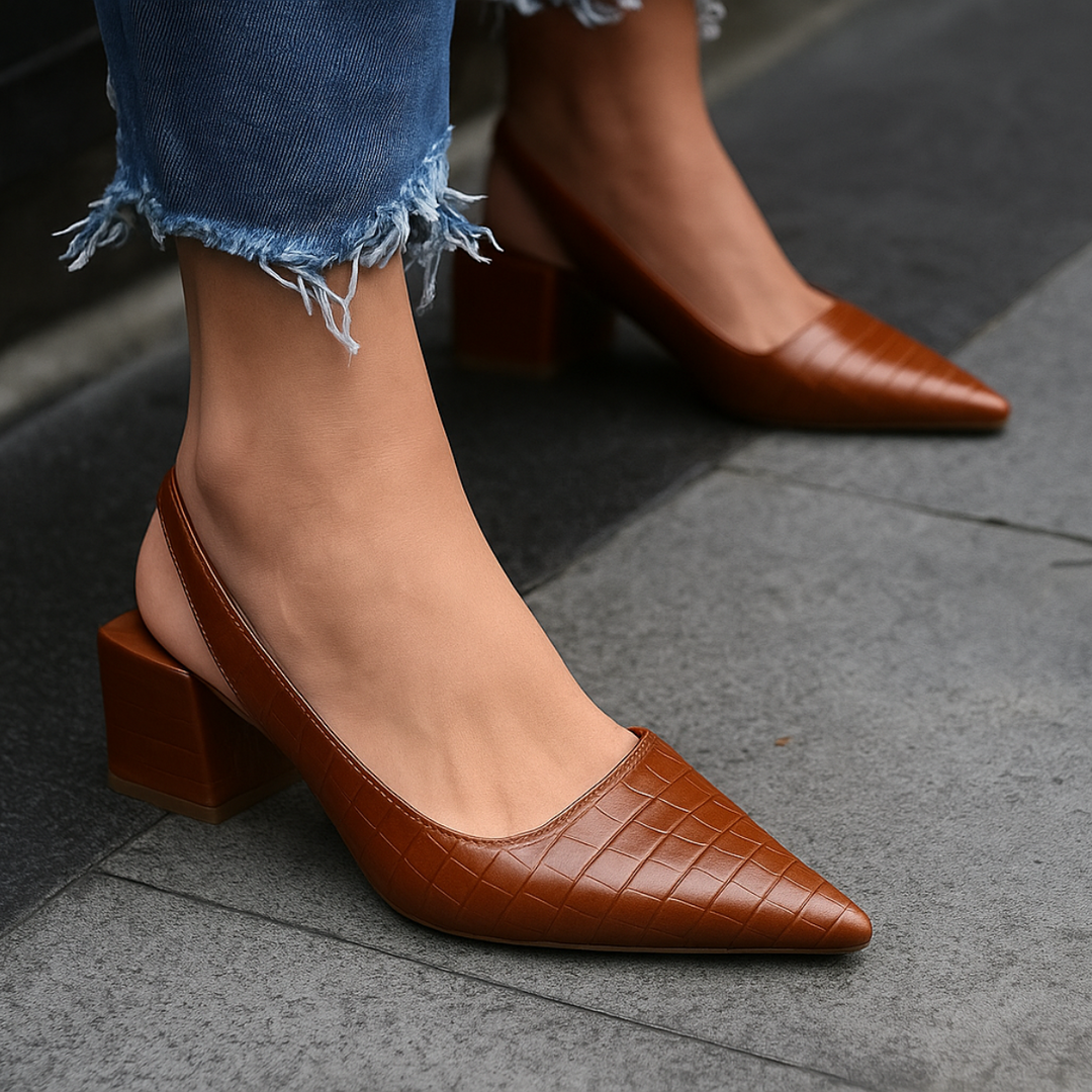Stylish brown women's loafers, comfortable dress heels perfect for formal wear. Supportive and elegant all-day footwear.