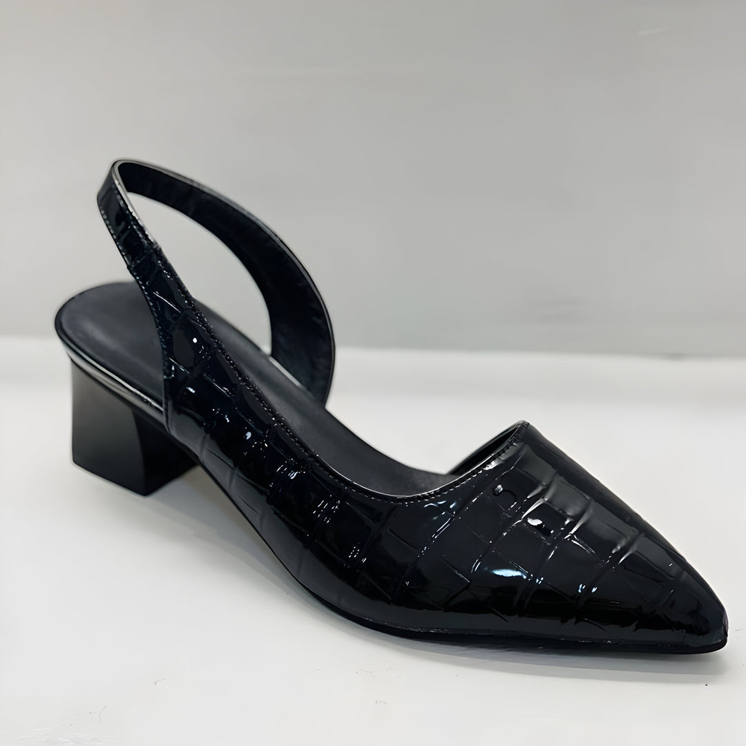 Comfortable women's loafers, stylish black dress heels with supportive design, perfect for elegant formal occasions.