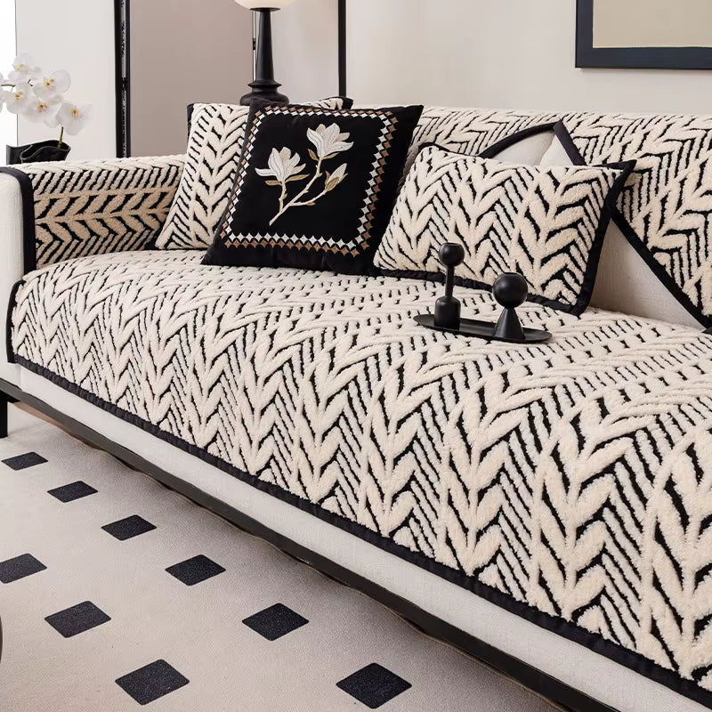 Cozy Plush Sofa Cover with Anti-Slip Wheat-Ear Design