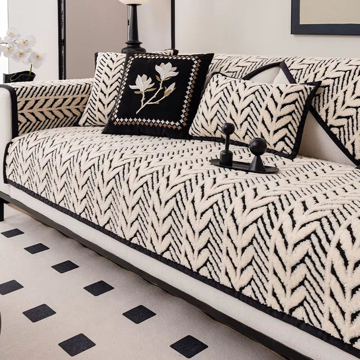 Cozy Plush Sofa Cover with Anti-Slip Wheat-Ear Design
