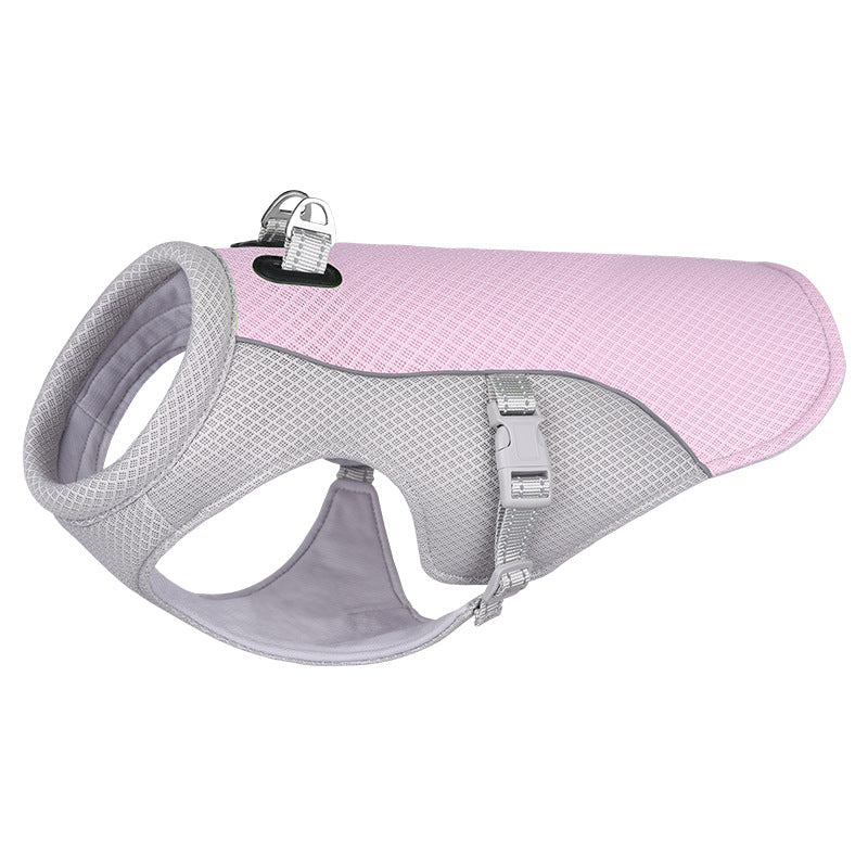 Front view of dog cooling vest harness for summer outdoor training, dog accessories