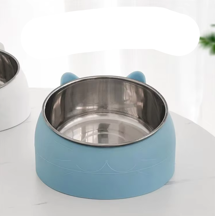 Slow feeder pet dish with a 15-degree tilt, blue color, promoting pet health and comfortable eating.