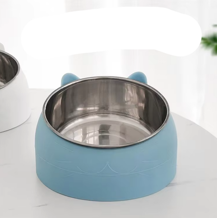 Slow feeder pet dish with a 15-degree tilt, blue color, promoting pet health and comfortable eating.
