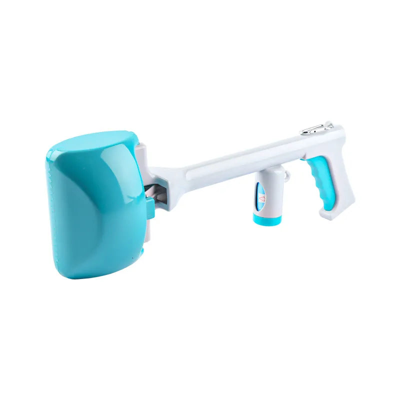 Convenient blue dog waste picker, promoting hygiene during dog walks and outdoor cleaning.