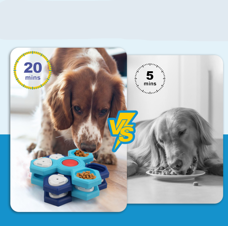 Interactive blue dog toy and puzzle feeder, perfect for mental stimulation and slow feeding.