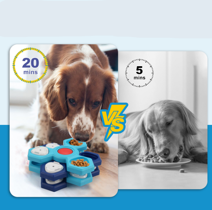 Interactive blue dog toy and puzzle feeder, perfect for mental stimulation and slow feeding.