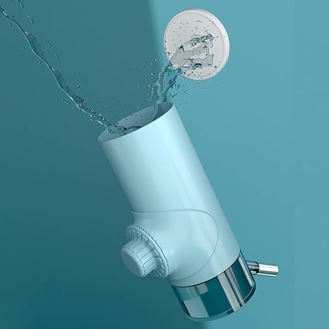 Sky blue pet water dispenser, portable for travel, keeps dogs hydrated with ease.