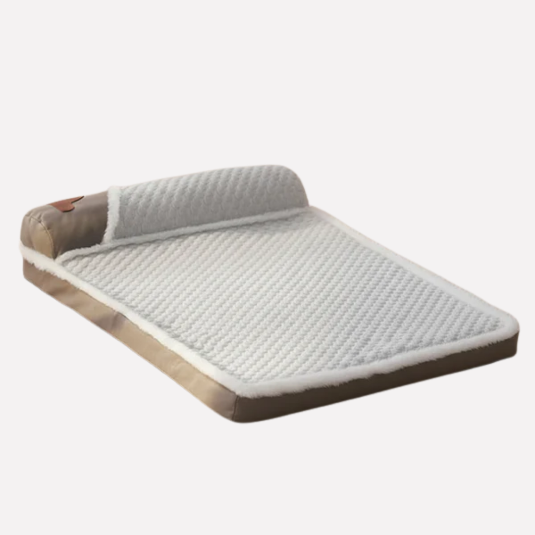 Washable dog cooling mat with a paw print design, a summer essential pet bed for animal comfort.