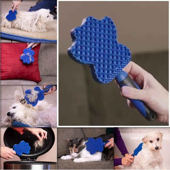 Blue silicone dog brush for gentle grooming and massage during bath time