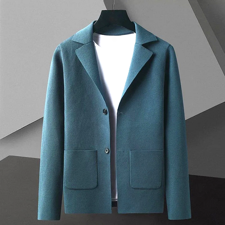 Black men's elegant Milano cardigan layered formally, a classic versatile piece for refined smart-casual outfits.