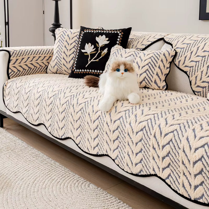 Cozy Plush Sofa Cover with Anti-Slip Wheat-Ear Design