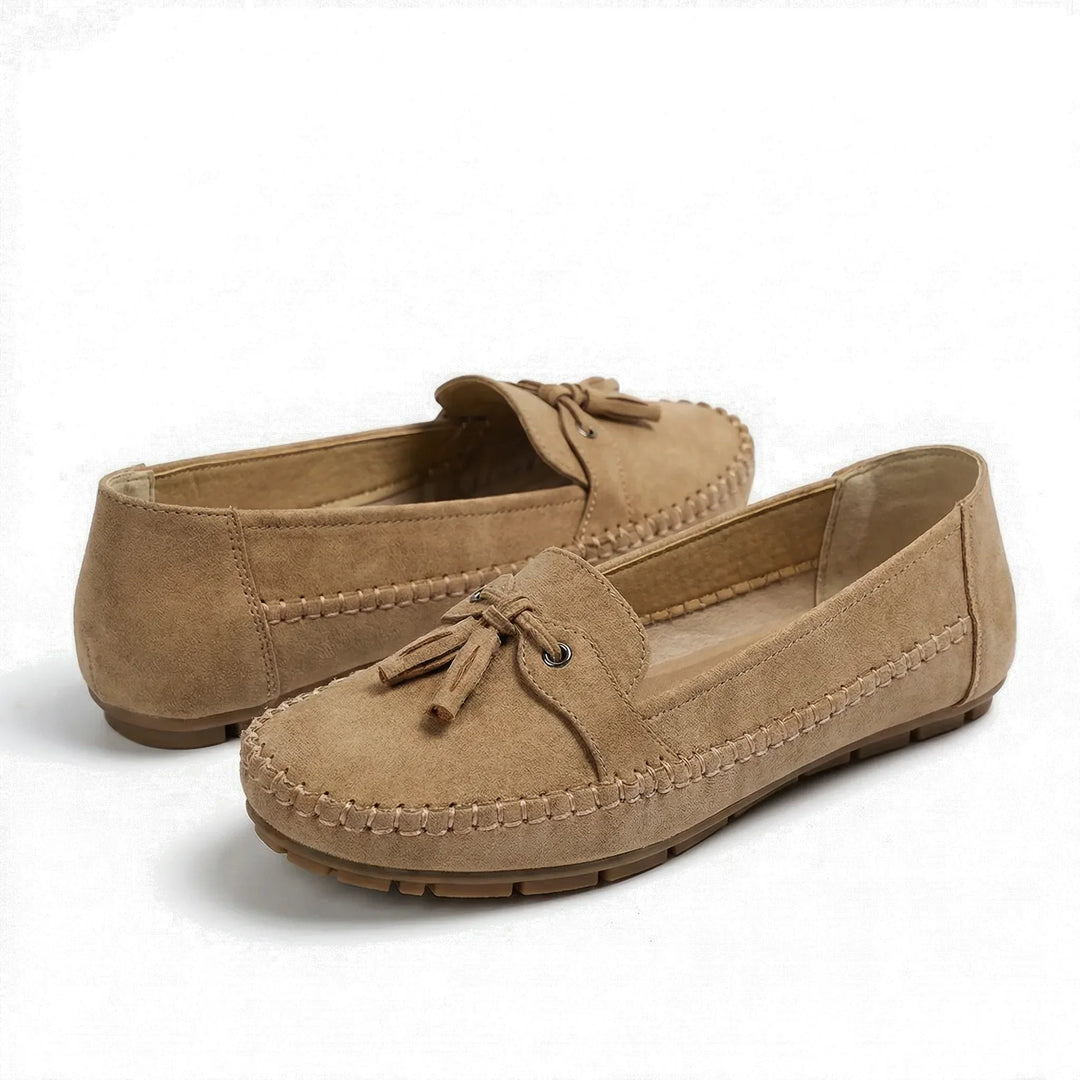 Blush pink extra wide women's loafers with memory foam support, comfortable slip-on shoes for daily wear.