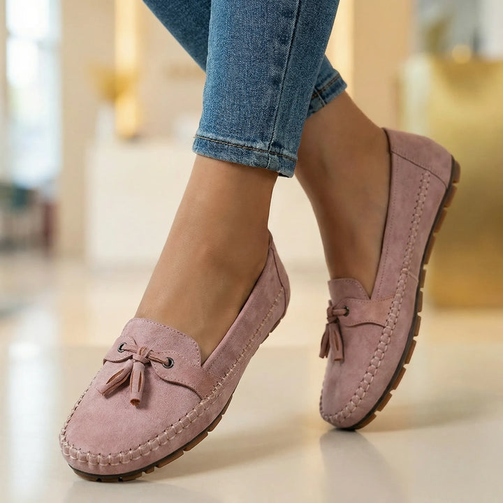 Women's charcoal grey extra wide slip-on loafers, versatile casual shoes with plush memory foam.