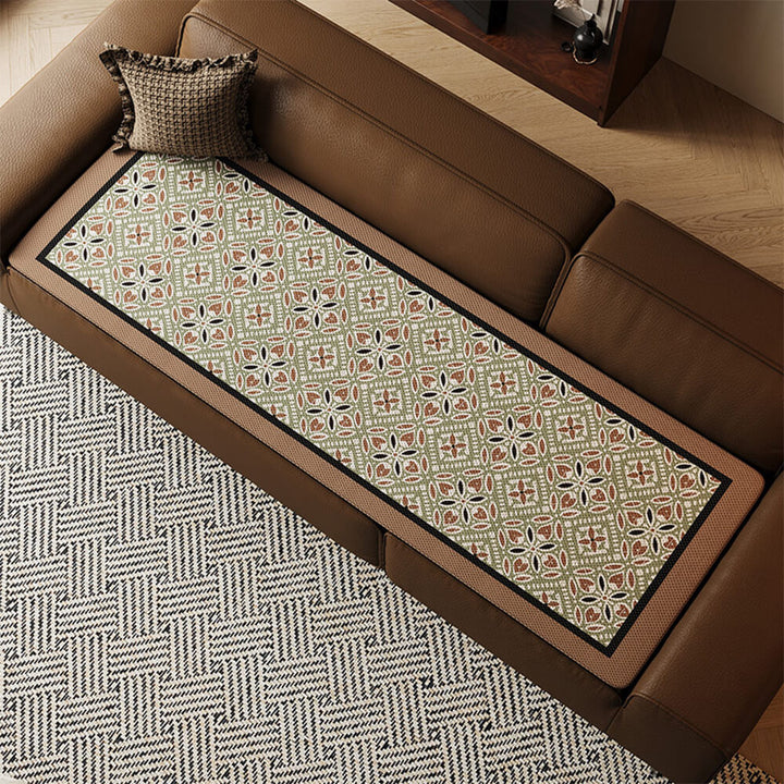 Bohemian pattern ice silk sofa protector, breathable and non-slip, enhancing living room aesthetics.