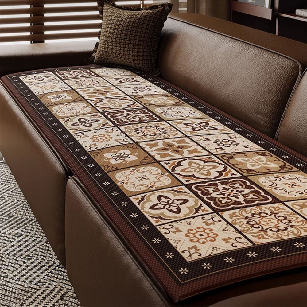 Washable ice silk sofa cover, vibrant bohemian pattern, offering breathable furniture protection.