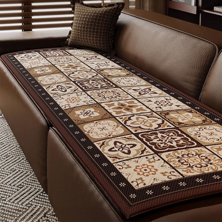 Washable ice silk sofa cover, vibrant bohemian pattern, offering breathable furniture protection.