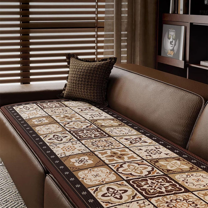 Premium ice silk couch cover, bohemian style, providing breathable and non-slip furniture protection.
