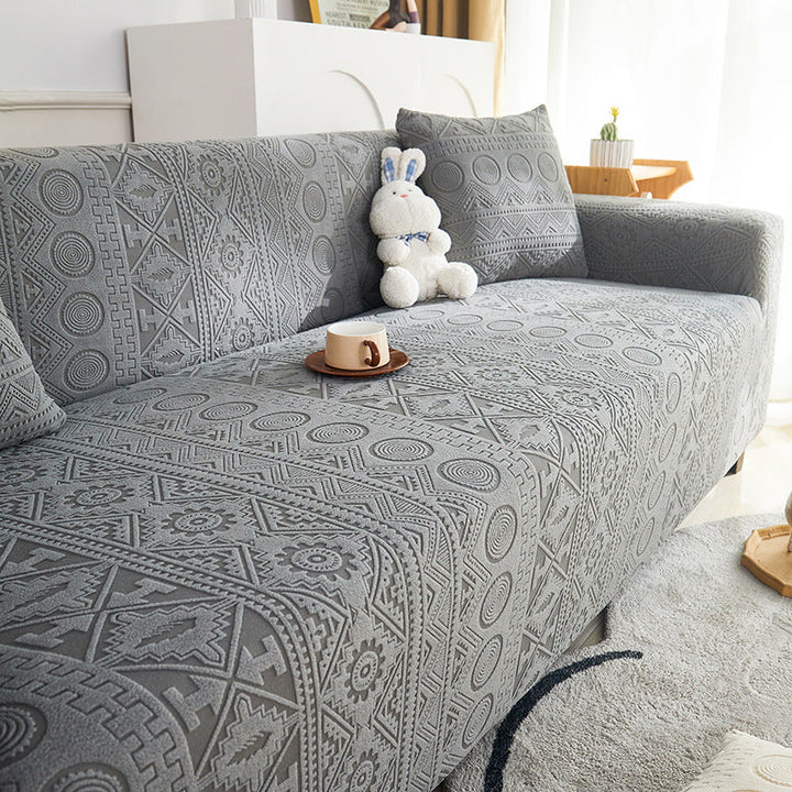 Bohemian Jacquard Stretch Sofa Slipcover, detailed texture, pet-friendly home decor