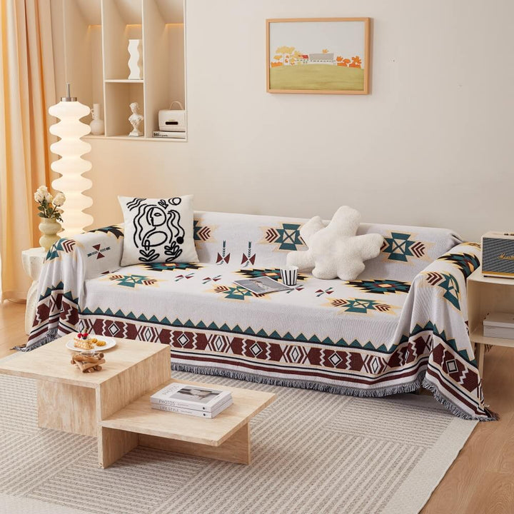 Versatile Bohemian sofa protector, blends style with exceptional durability