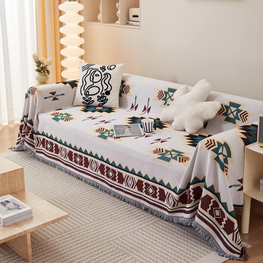 Intricate Bohemian design sofa cover, designed for optimal furniture care
