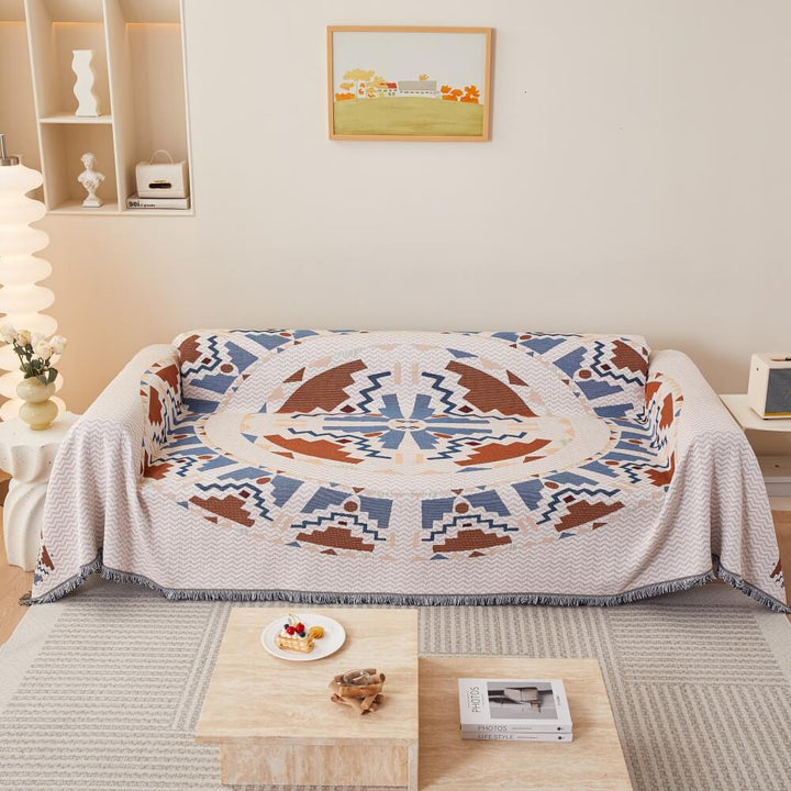 Durable Bohemian couch throw, abstract pattern, protects furniture from wear