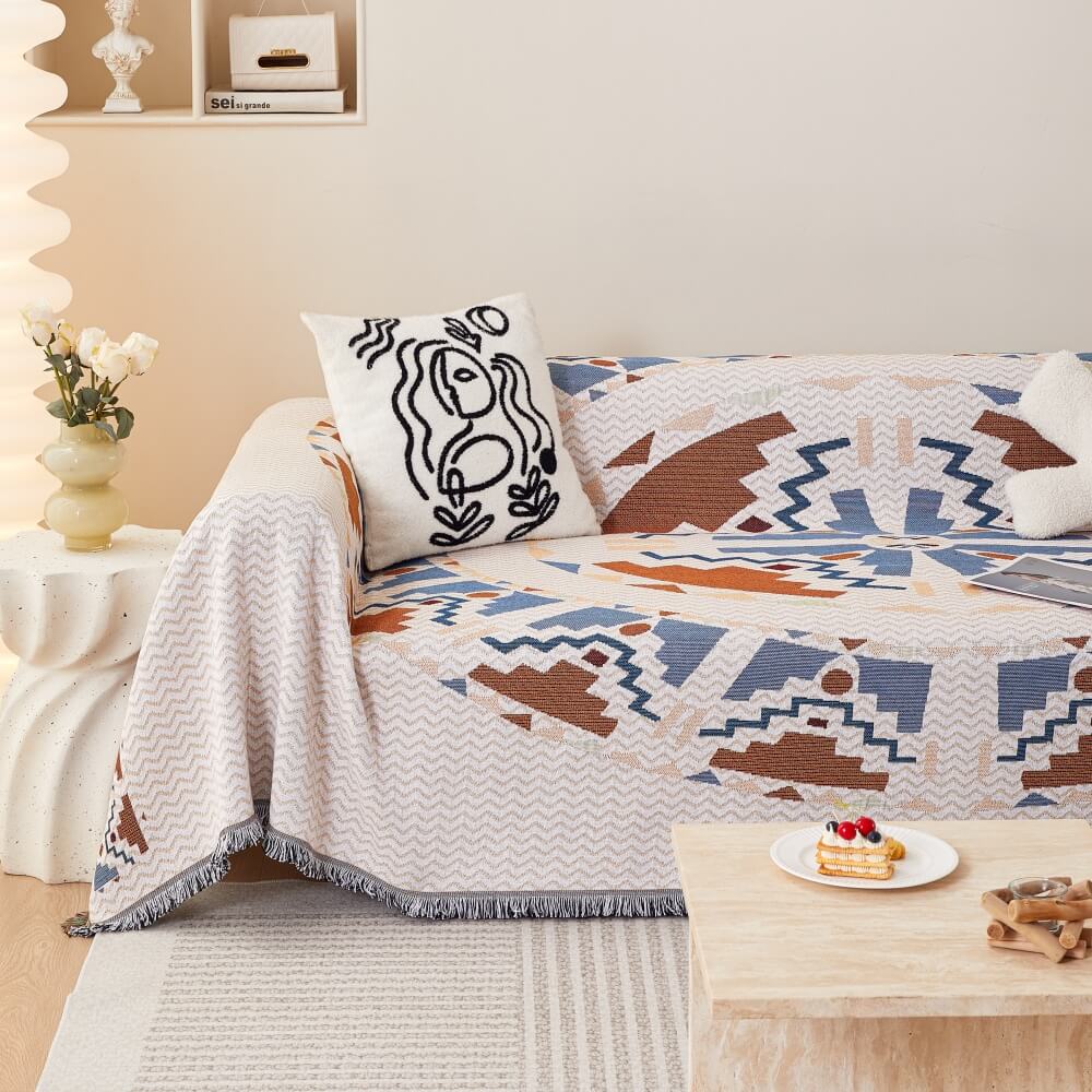Wear-resistant sofa cover with intricate Bohemian design, ideal for pet owners