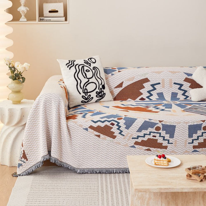 Wear-resistant sofa cover with intricate Bohemian design, ideal for pet owners