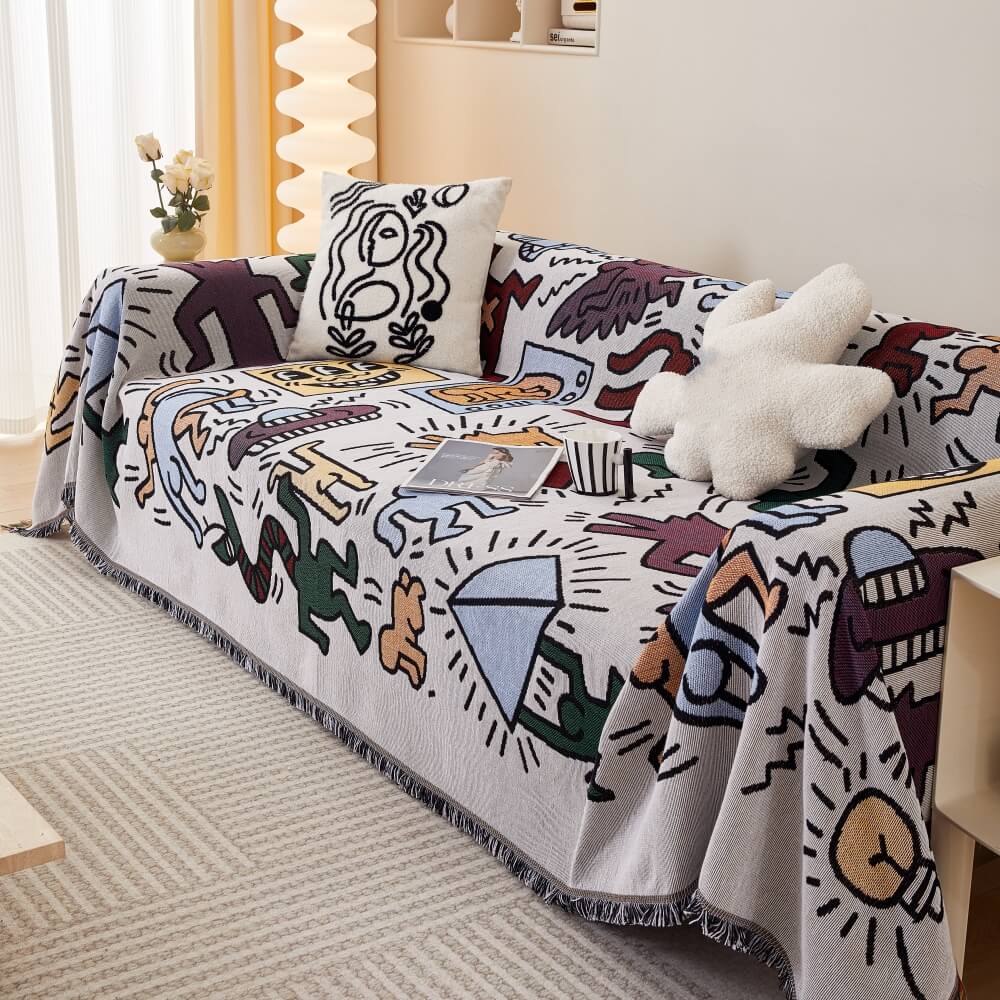 Couch cover featuring a vibrant Bohemian print, protects against daily wear and tear