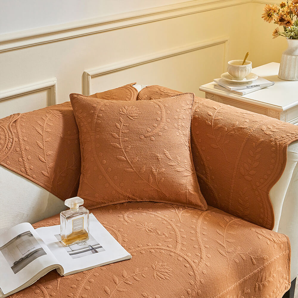 Detail of the textured weave on a boho cotton couch cover, emphasizing its artisanal quality.