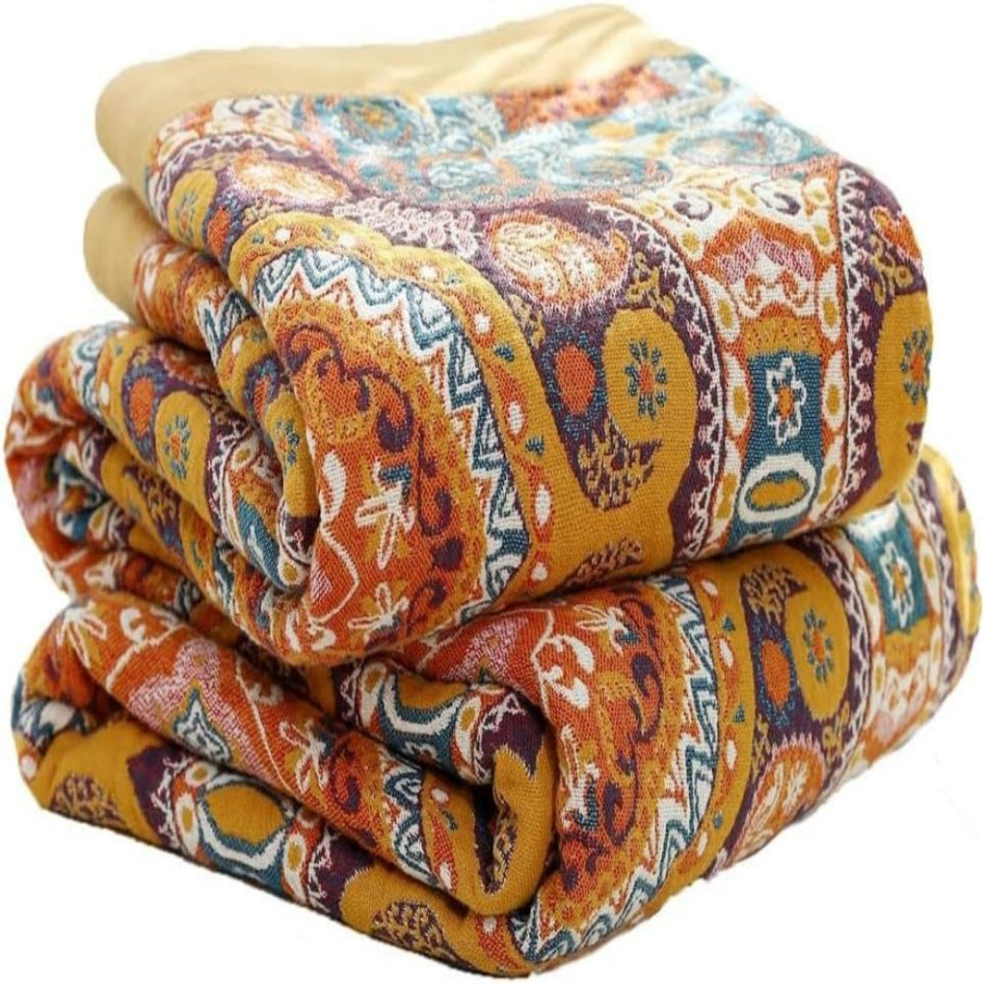 New boho reversible quilted blanket, showcasing unique patterns for stylish bedroom decor and cozy comfort