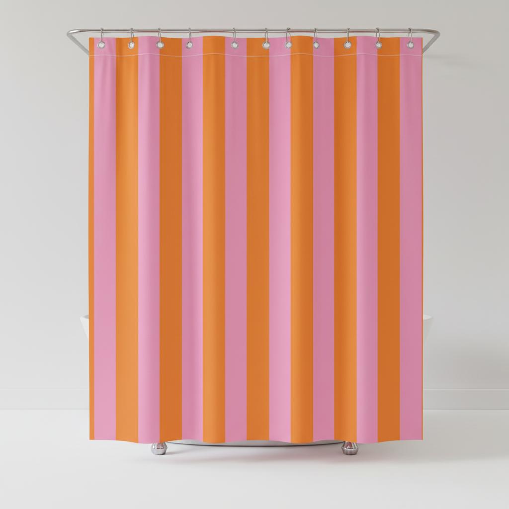 Colorful boho striped fabric shower curtain for modern bathrooms, easy to clean and install.