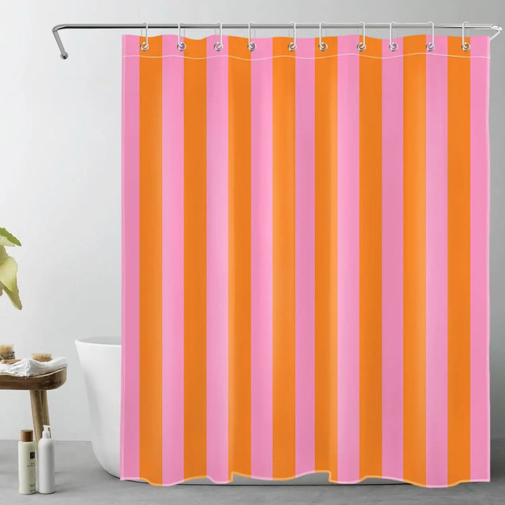 Water-repellent, quick-dry boho striped fabric shower curtain, ideal for a fresh bathroom look.