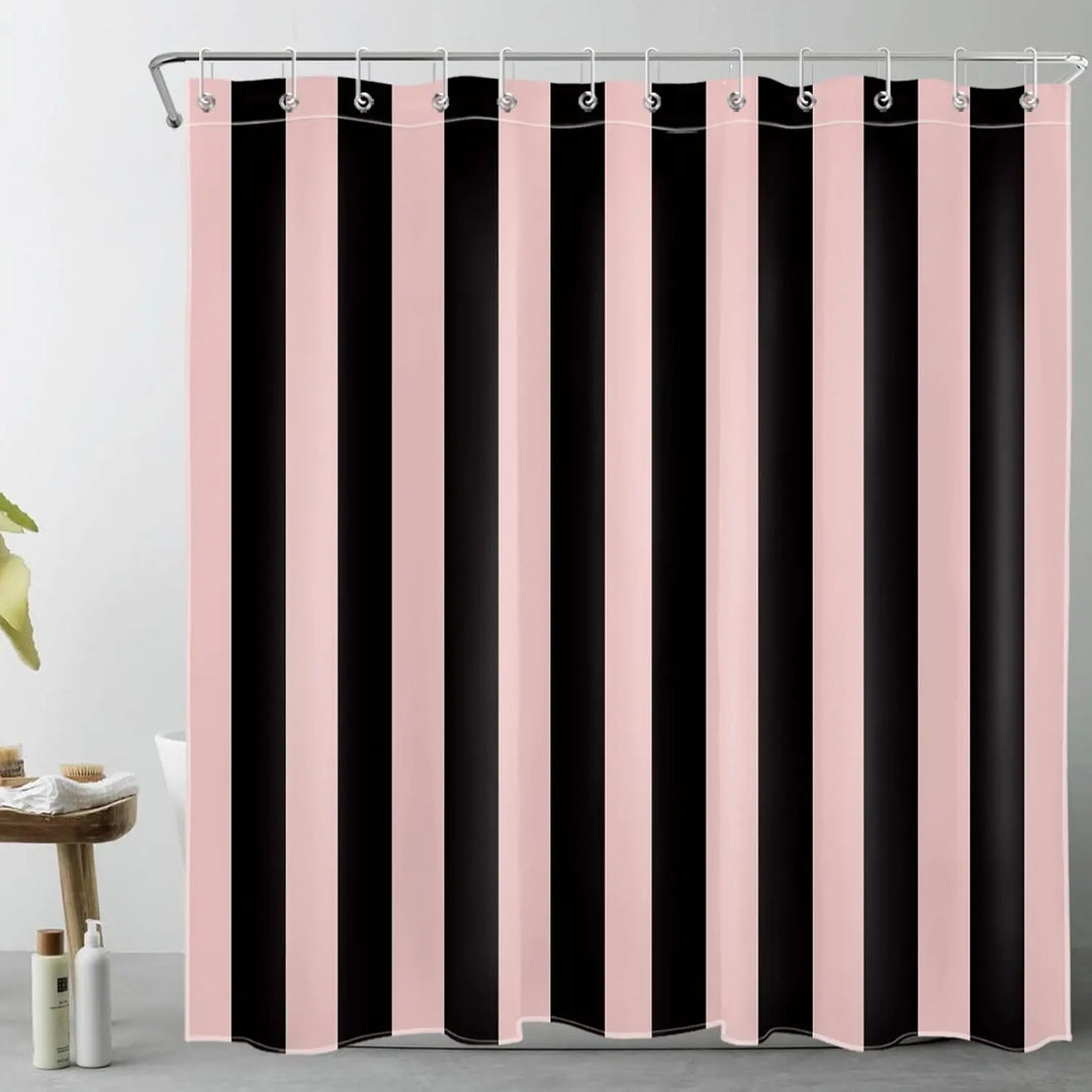 Easy-install, stylish boho striped fabric shower curtain for quick modern bathroom updates.