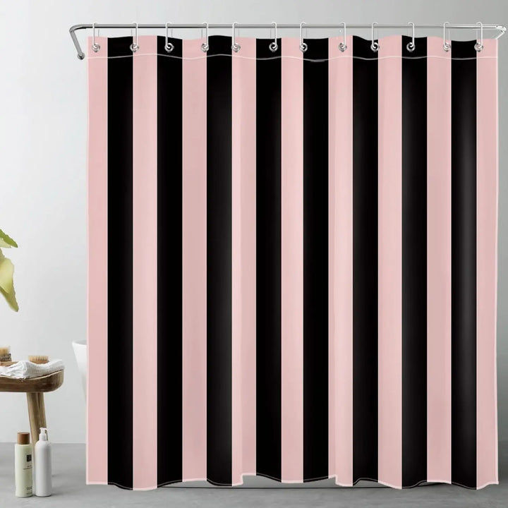 Easy-install, stylish boho striped fabric shower curtain for quick modern bathroom updates.