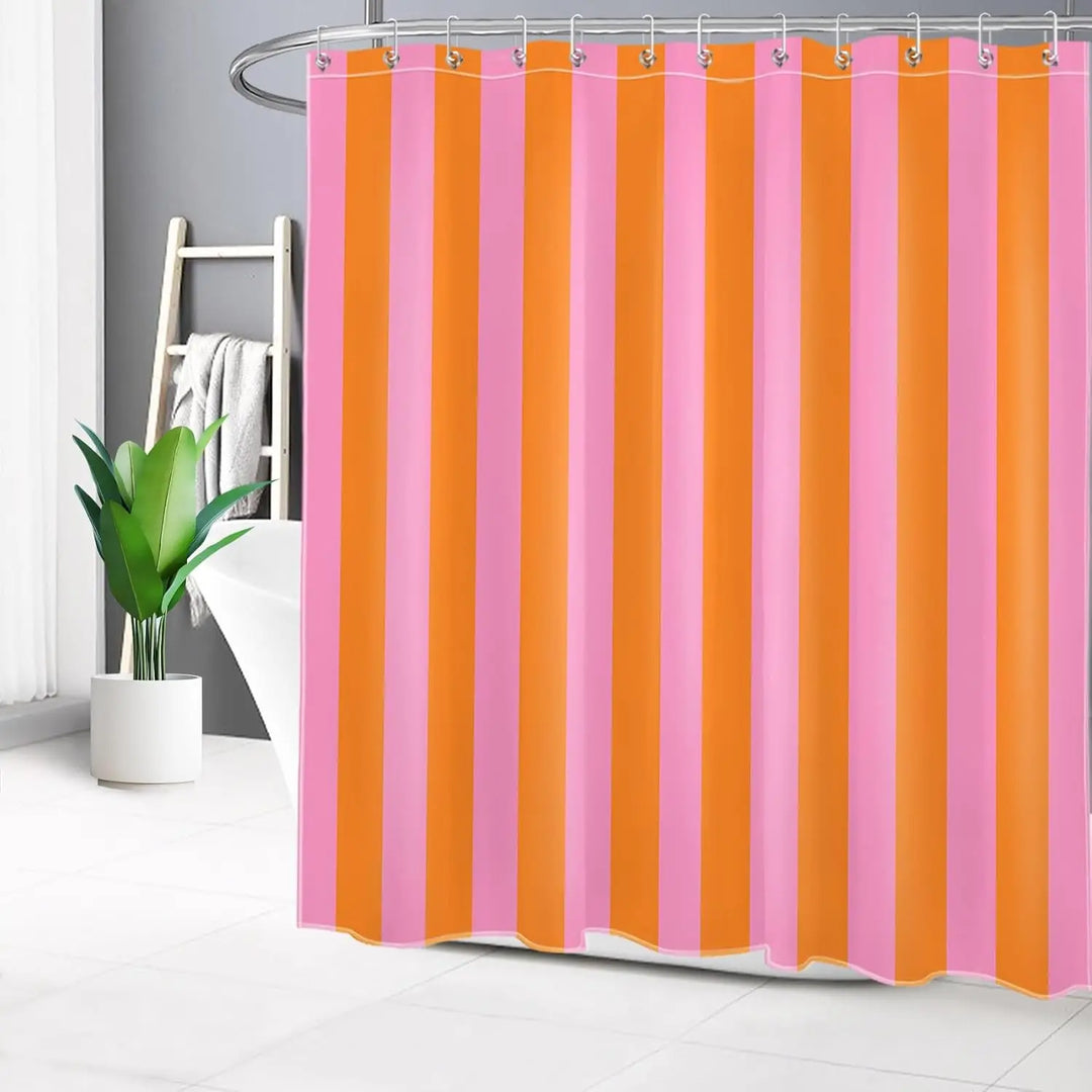 Stripelight boho striped fabric shower curtain, a modern textile accent for elegant bathroom decor.