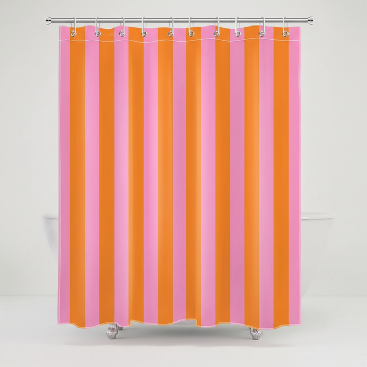Durable boho striped fabric shower curtain, featuring a water-repellent, quick-dry textile.