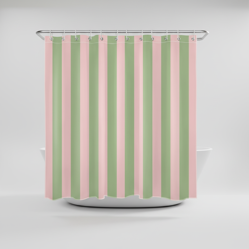 Boho striped fabric shower curtain, a perfect home accessory for modern, stylish bathroom interiors.