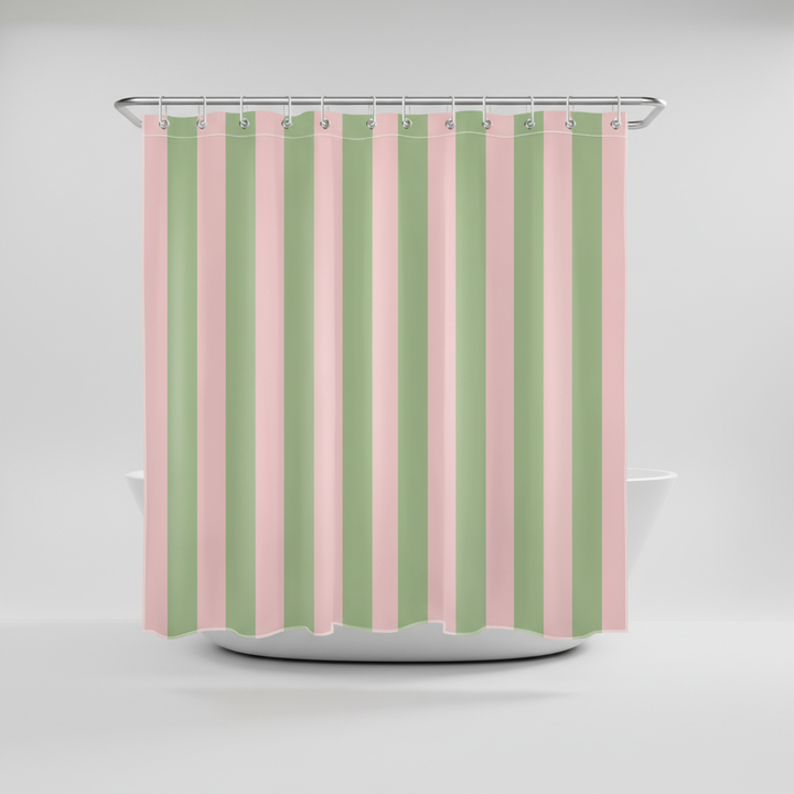 Boho striped fabric shower curtain, a perfect home accessory for modern, stylish bathroom interiors.