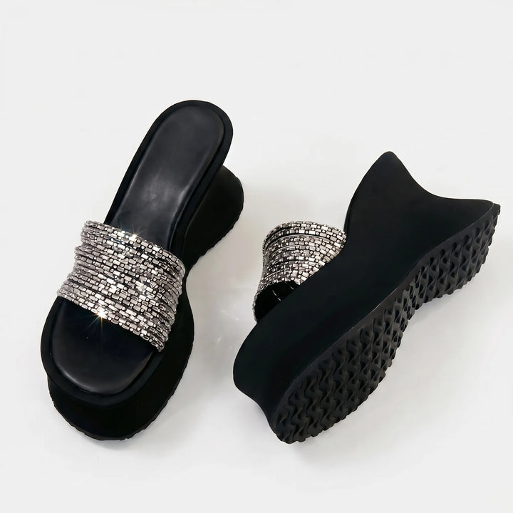 Stylish women's animal print chunky platform wedge sandals, ideal for statement summer footwear.