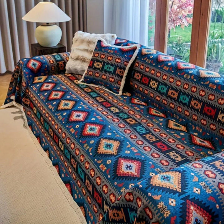 Bondi Breeze textured chenille sofa cover in coastal style, protecting living room furniture