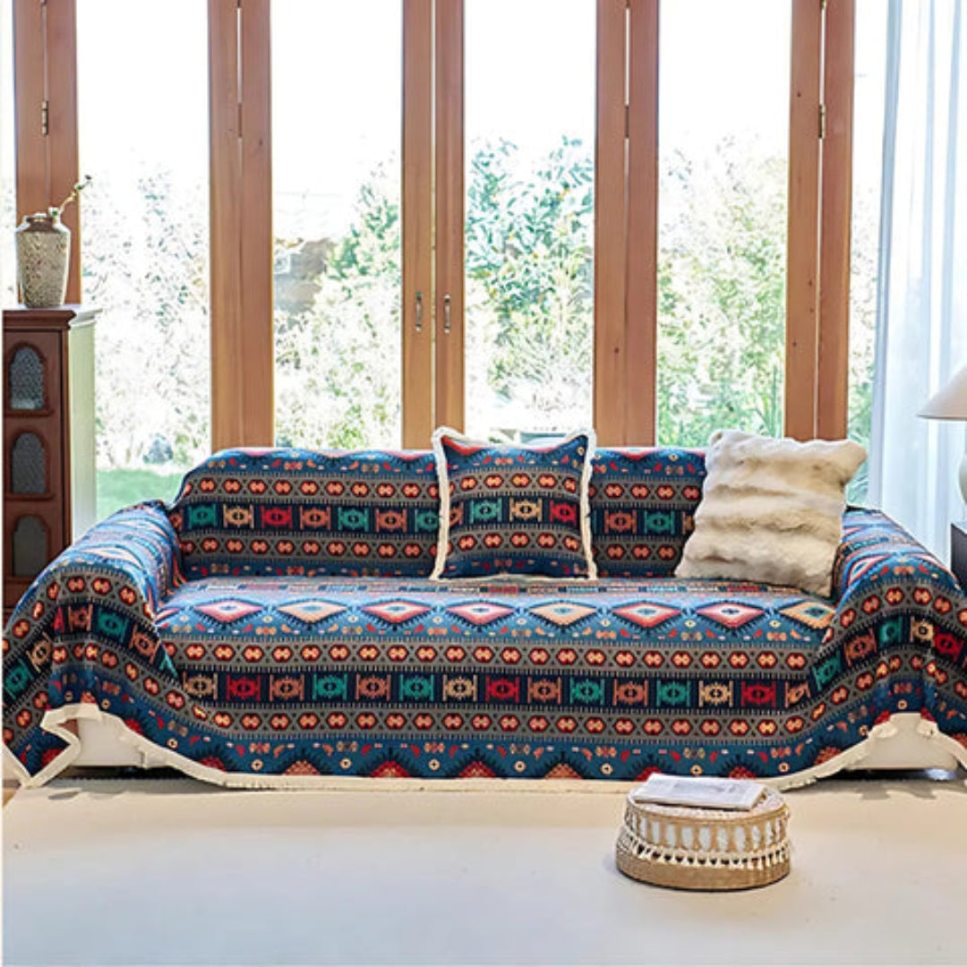 Stylish Bondi Breeze chenille sofa cover, a washable furniture protector with coastal decor