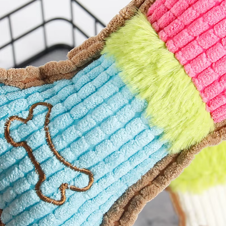 Collection of colorful squeaker bone-shaped dog toys, durable pet supplies