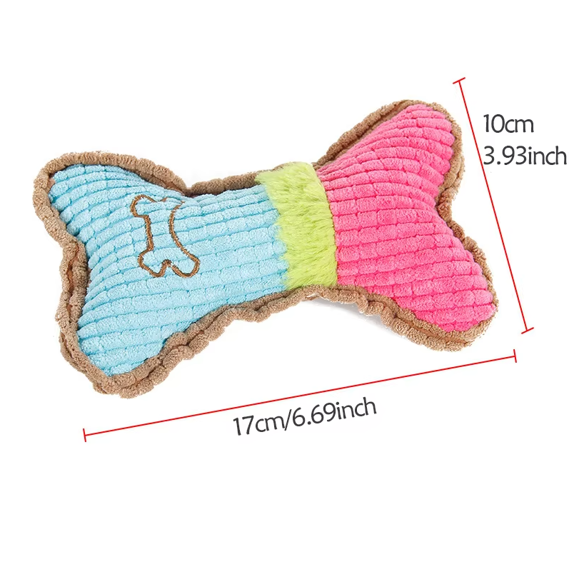 Soft bone dog toy, squeaker inside, great for interactive pet play