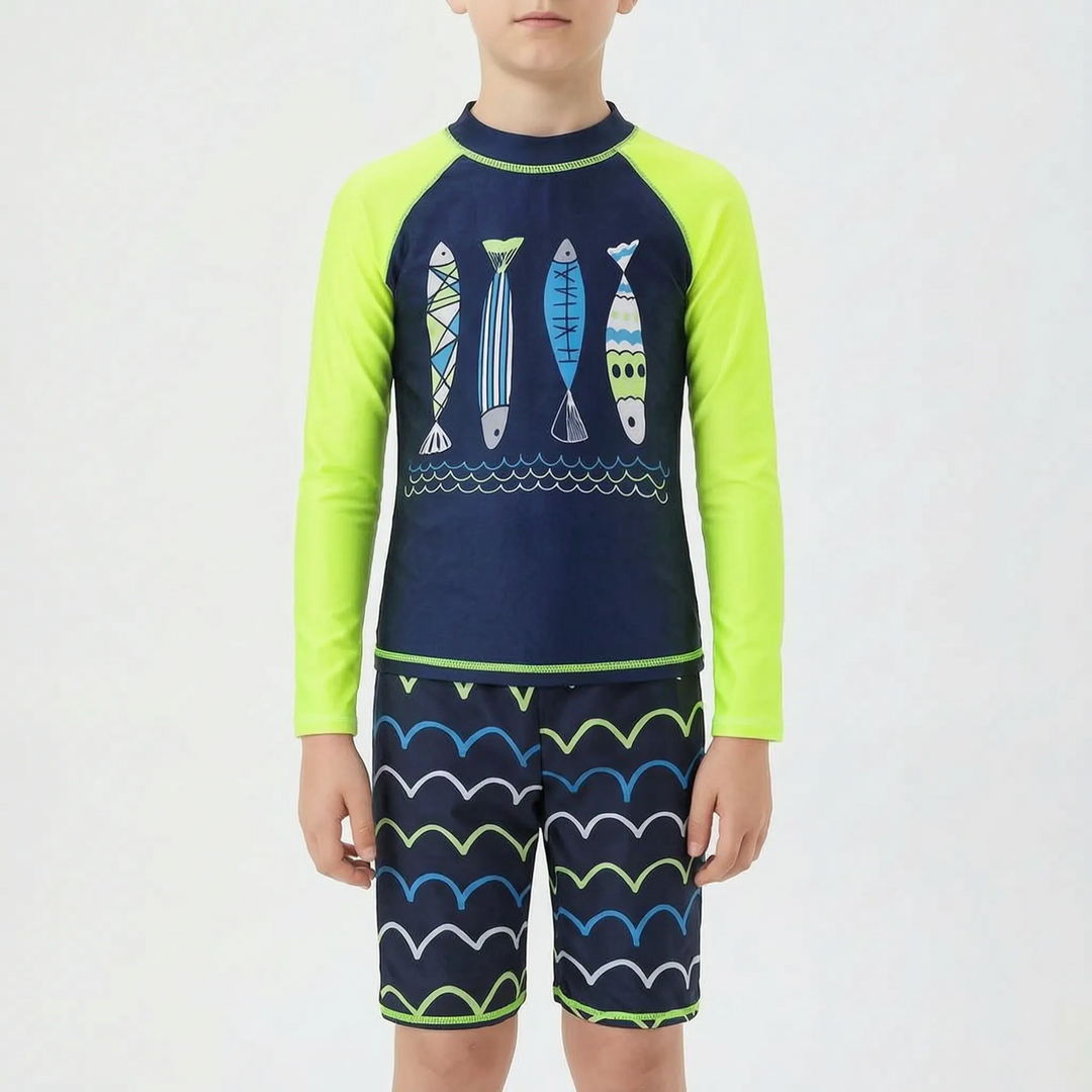 Essential boys' vacation swimwear set, two-piece pool outfit for active water sports.