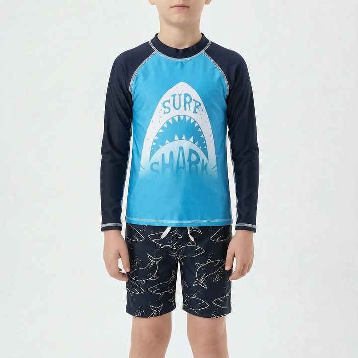 Boys' short sleeve 2-piece swimsuit for beach & pool, perfect for youth water play.