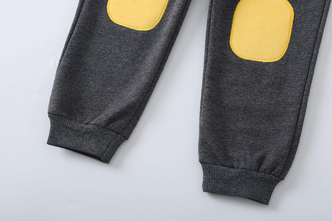 Playful boys' summer outfit: blue dinosaur t-shirt & gray shorts for active toddlers' adventures.