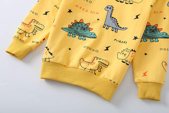 Kids' adventure outfit: front view of the dinosaur t-shirt and shorts combo for active boys.